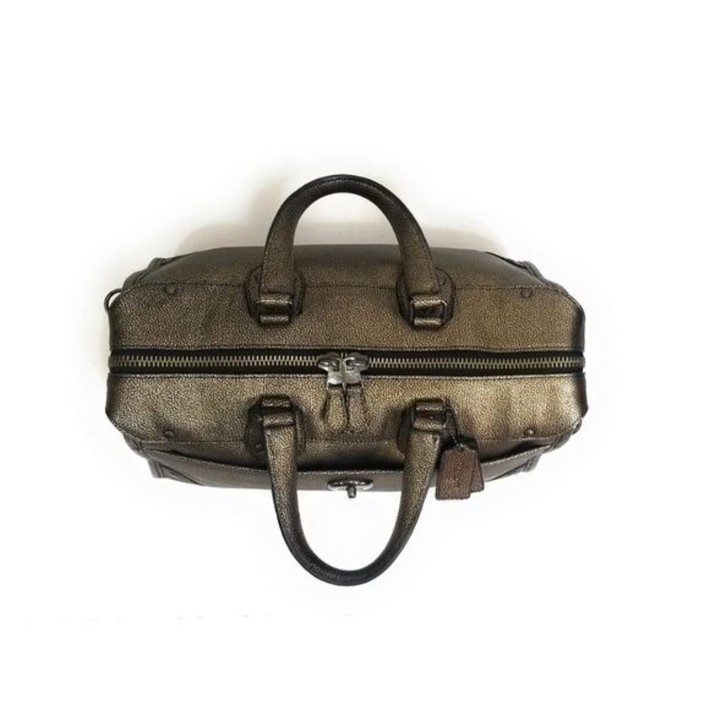 Coach Metallic Leather Rhyder Satchel Shoulder Bag Handbag 33739 in Brass - Picture 9 of 12